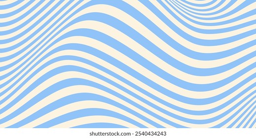 Abstract horizontal background with colorful waves. Trendy vector illustration in style retro 60s, 70s. Pastel colors