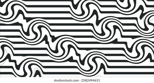 Abstract horizontal background with colorful waves. Trendy vector illustration in style retro 60s, 70s.