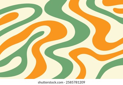 Abstract horizontal background with colorful waves. Trendy vector illustration in style retro 60s, 70s. 
