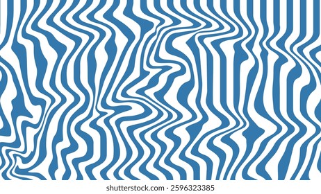 Abstract horizontal background with colorful waves. Trendy retro 60s 70s backdrop. Blue water colors. Summer lines wavy empty banner
