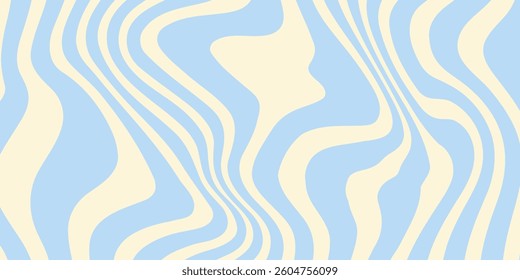 Abstract horizontal background with colorful waves. Trendy vector illustration in style retro 60s, 70s. Pastel colors