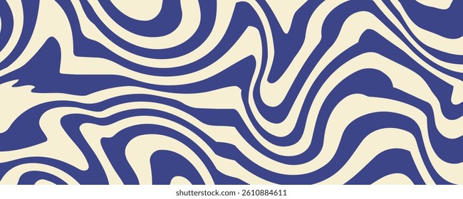 Abstract horizontal background with colorful waves. Trendy vector illustration in style retro 60s, 70s. Blue and beige colors