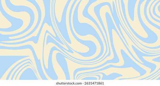 Fundo horizontal abstrato com ondas coloridas. Ilustração vetor na moda em estilo retro 60s, 70s. Cores do pastel