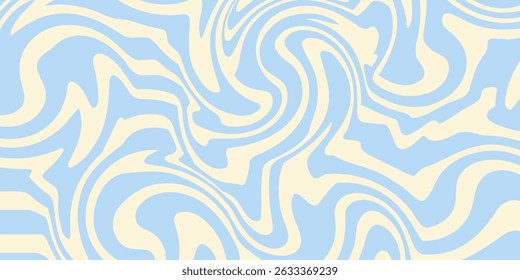 Fundo horizontal abstrato com ondas coloridas. Ilustração vetor na moda em estilo retro 60s, 70s. Cores do pastel