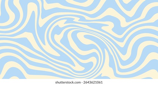 Fundo horizontal abstrato com ondas coloridas. Ilustração vetor na moda em estilo retro 60s, 70s. Cores do pastel