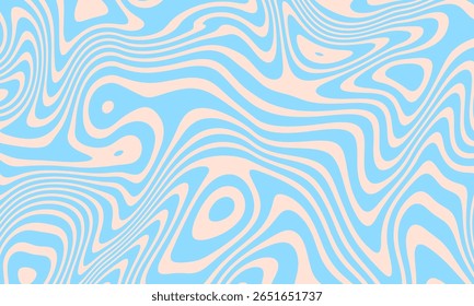 Abstract horizontal background with colorful waves. Trendy vector illustration in style retro 60s, 70s. Pastel colors