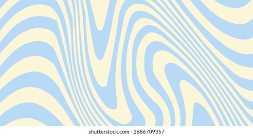 Fundo horizontal abstrato com ondas coloridas. Ilustração vetor na moda em estilo retro 60s, 70s. Cores do pastel