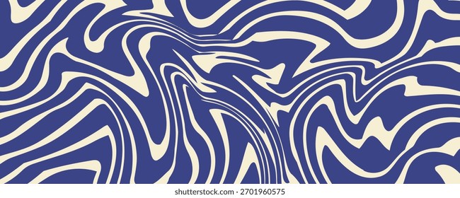 Abstractas fondo Horizontal con ondas de colores. Ilustración vectorial de moda en estilo retro años 60, 70. Colores azul y beige
