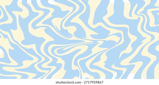 Abstract horizontal background with colorful waves. Trendy vector illustration in style retro 60s, 70s. Pastel colors
