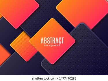 Abstract horizontal background with dark grey and gradient orange layered rhombus. Vector minimalist paper cut geometric pattern. Design concept for celebrating card, promo flyer.
