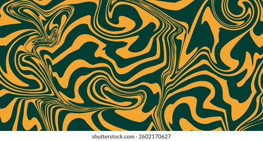 Abstract horizontal background design with 2 color waves. Trendy vector illustration in style retro 60s, 70s. Green and yellow.