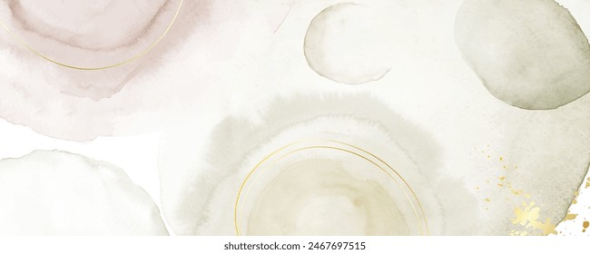 Abstract horizontal background designed with earth tone color watercolor paint brush and gold line art. Artistic vector used as being an element in the decorative design of header, card, or banner.