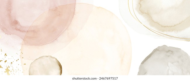 Abstract horizontal background designed with earth tone color watercolor paint brush and gold line art. Artistic vector used as being an element in the decorative design of header, card, or banner.