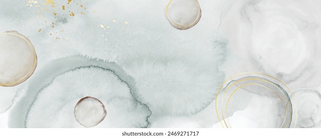 Abstract horizontal background designed with earth tone color watercolor paint brush and gold line art. Artistic vector used as being an element in the decorative design of header, card, or banner.