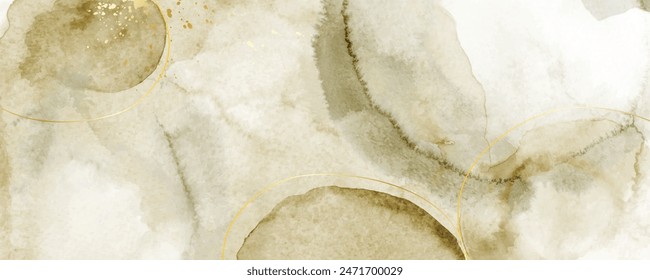 Fondo Horizontal Abstractas diseñado con pincel de acuarela de color tierra y arte de línea dorada.Vector artístico utilizado como elemento en el diseño decorativo de cabecera, tarjeta o Anuncio.