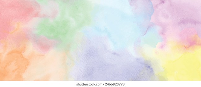 Abstract horizontal background designed with rainbow color watercolor stains. Artistic vector used as being an element in the decorative design of header, card, cover, or banner.