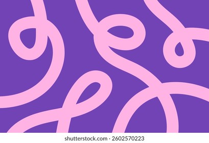 Abstract horizontal background with dynamic linear waves. Trendy vector illustration in style retro 60s, 70s. Pink and purple colors