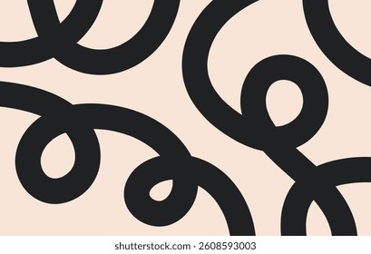 Abstract horizontal background with dynamic linear waves. Trendy vector illustration in style retro 60s, 70s. Black and beige colors