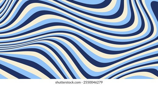 Abstract horizontal background with dynamic waves. Trendy vector illustration in style retro 60s, 70s. Blue and beige colors