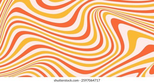 Abstract horizontal background with dynamic waves. Trendy vector illustration in style retro 60s, 70s. Red and yellow colors