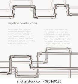 Abstract horizontal background with flat designed pipeline. Concept for web newsletters water, wastewater or oil pipeline industry. Vector illustration. 