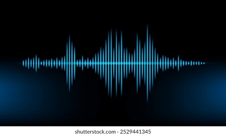 Fundo horizontal abstrato com faixa de som de música azul neon brilhante, onda, wifi em preto. Ilustração vetorial EPS10
