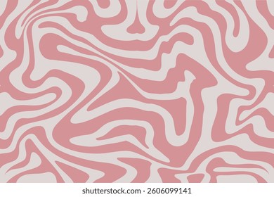 Abstract horizontal background with groovy pink waves. Psychedelic abstract background. Wavy Line print Trendy trippy vector illustration in style retro 60s, 70s.