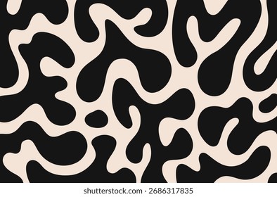 Fondo Horizontal Abstractas con Formas orgánicas líquidas. Ilustración vectorial de moda en estilo retro años 60, 70. Colores negro y beige