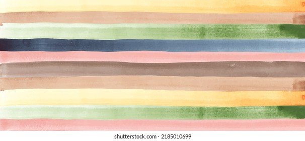 Abstract horizontal  background with long watercolor colorful stripes.