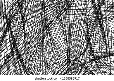 Abstract horizontal background of many intersecting black lines. A chaotic background. You can use it for your website, cover art, books, and notebooks. Stock vector illustration