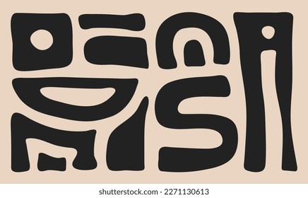 Abstract horizontal background with organic cut out black shapes. Trendy vector collage.