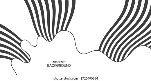 Abstrakter horizontaler Hintergrund, Poster, Banner. Zusammensetzung von sanften dynamischen Wellen, Linien, Streifen. Trendy Design. Vector monochrome Abbildung im flachen Stil.