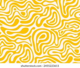 Abstract horizontal background seamless pattern with yellow waves. Vector illustration in trendy retro psychedelic Y2k style