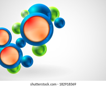 abstract horizontal background with shiny green and blue spheres, poster design