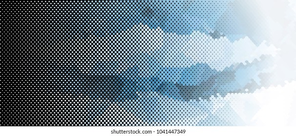 Abstract horizontal background. Spotted halftone effect. Dots, circles. Vector clip art