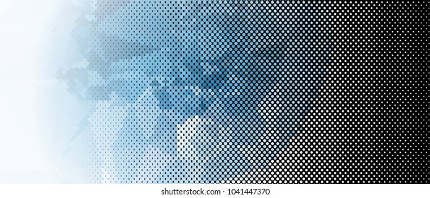Abstract horizontal background. Spotted halftone effect. Dots, circles. Vector clip art