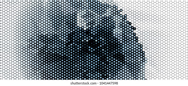 Abstract horizontal background. Spotted halftone effect. Dots, circles. Vector clip art