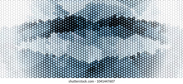 Abstract horizontal background. Spotted halftone effect. Dots, circles. Vector clip art