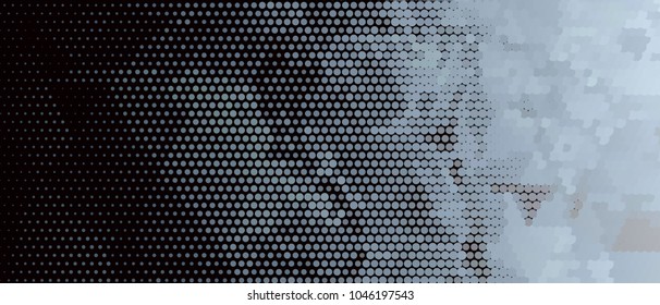 Abstract horizontal background. Spotted halftone effect. Dots, circles. Vector clip art