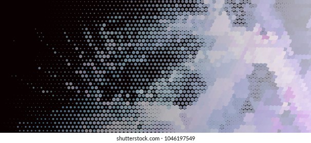 Abstract horizontal background. Spotted halftone effect. Dots, circles. Vector clip art