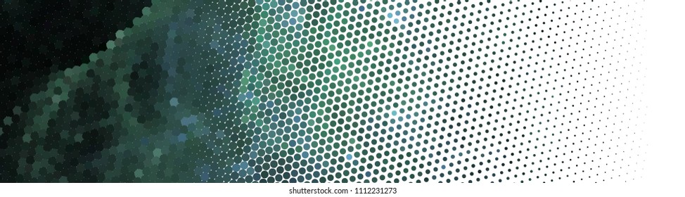Abstract horizontal background. Spotted halftone effect. Dots, circles. Vector clip art