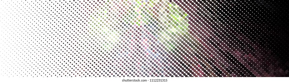 Abstract horizontal background. Spotted halftone effect. Dots, circles. Vector clip art