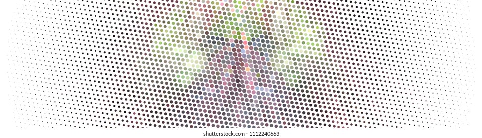 Abstract horizontal background. Spotted halftone effect. Dots, circles. Vector clip art