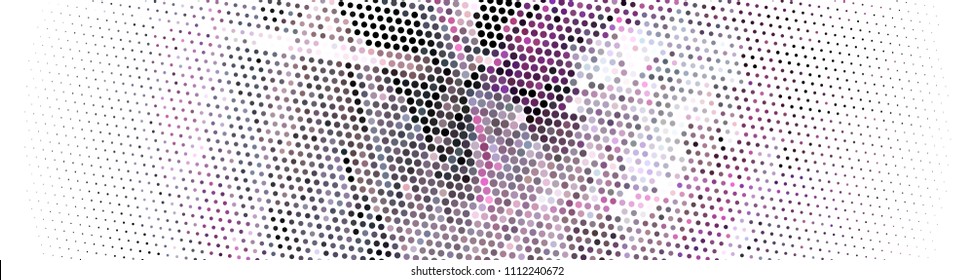 Abstract horizontal background. Spotted halftone effect. Dots, circles. Vector clip art