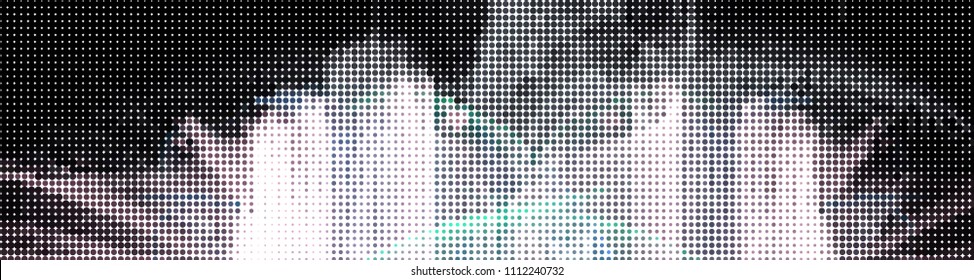 Abstract horizontal background. Spotted halftone effect. Dots, circles. Vector clip art