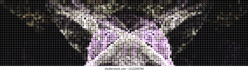 Abstract horizontal background. Spotted halftone effect. Dots, circles. Vector clip art