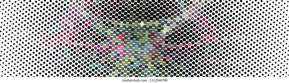 Abstract horizontal background. Spotted halftone effect. Dots, circles. Vector clip art