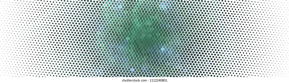 Abstract horizontal background. Spotted halftone effect. Dots, circles. Vector clip art