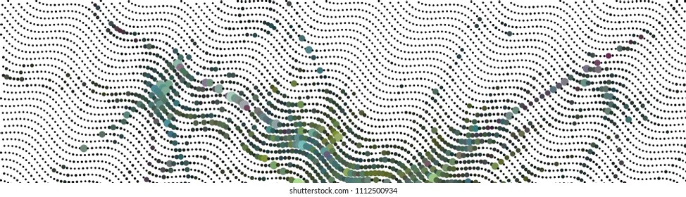 Abstract horizontal background. Spotted halftone effect. Dots, circles. Vector clip art