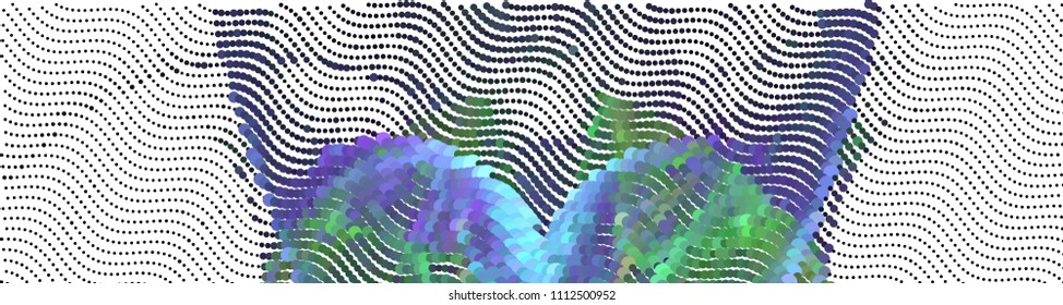 Abstract horizontal background. Spotted halftone effect. Dots, circles. Vector clip art